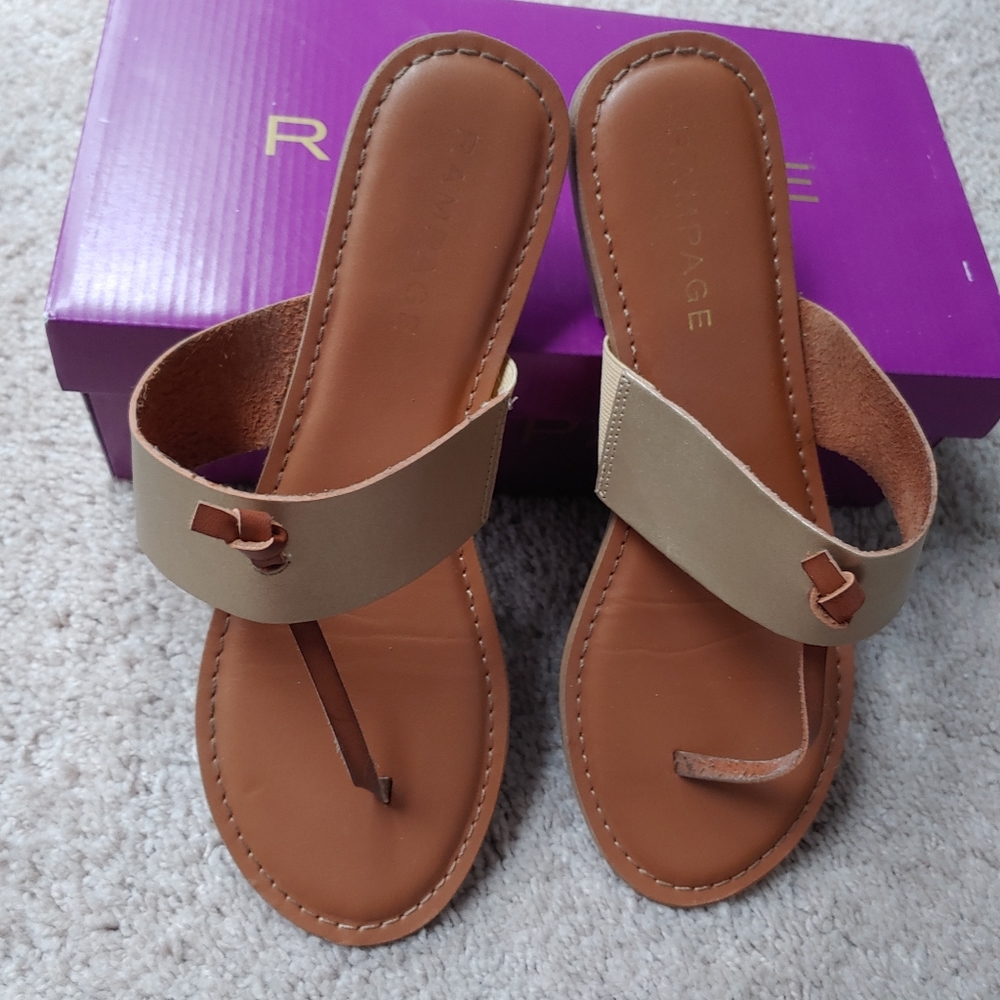 Brown (cinnamon) & gold thong sandals